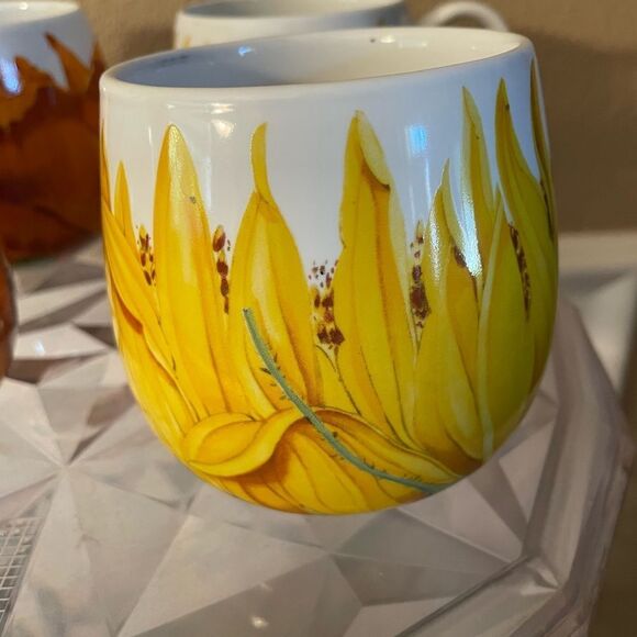 Konitz Sunflower and Orange Poppy Ceramic Mugs set of 4 - Picture 7 of 16